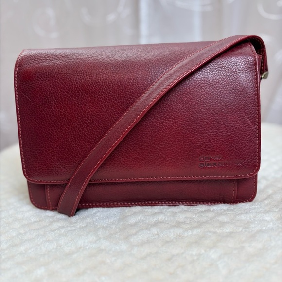 Derek Alexander East/West Half Flap Multi Compartment Red Leather Crossbody - Picture 10 of 13